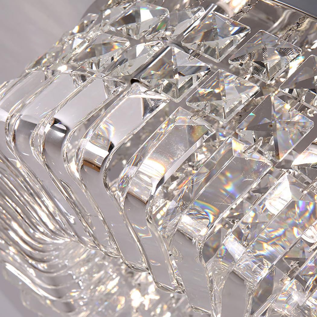 Cristal Plafonnier Miroir en Acier Inoxydable Et K9 Cristal Moderne Plafonnier Encastré Plafonnier Luminaire pour Chambre, Salon