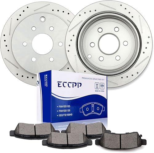 ECCPP - Juego de 2 rotores de freno, 2 rotores de freno traseros y 4 pastillas de freno de disco de cerámica para Nissan Frontier 2005-2016, 2005,