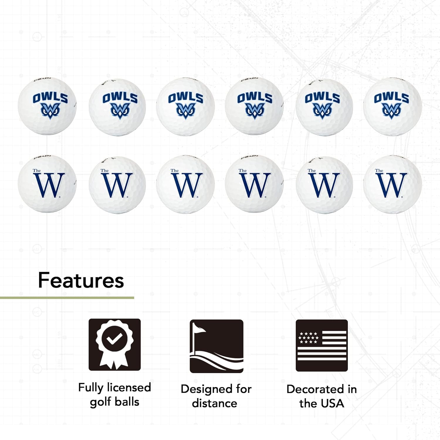 Desert Cactus Mississippi University for Women Golf Balls 12 Pack – MUW Owls Full Color Dozen – Officially Licensed Sport Team Accessory