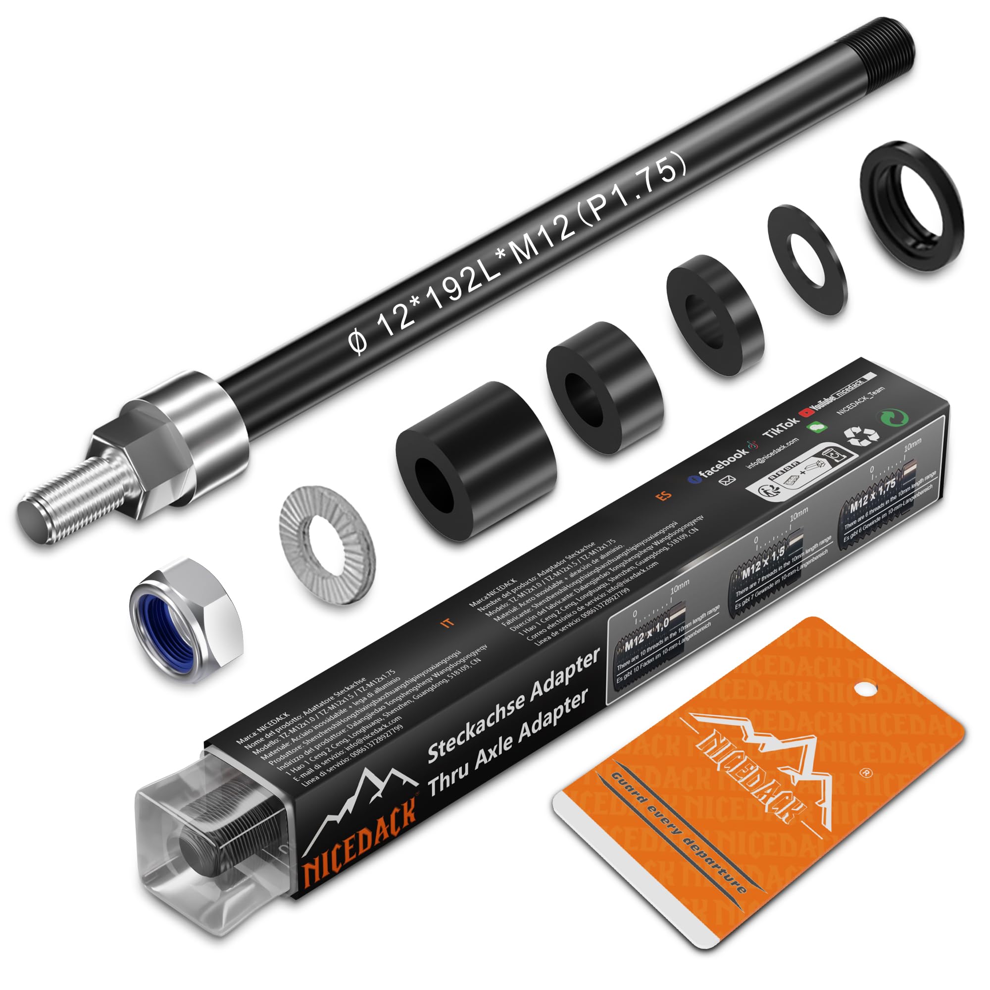 Adaptador de eje insertable M12 x 1,5-172-178 mm para remolque de bicicleta, longitud de eje ajustable — view 9