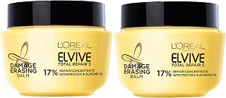 L'Oreal Paris Elvive Total Repair 5 Damage Erasing Balm Hair Mask for Damaged Hair, Almond & Protein, Pack of 2, 8.5 oz