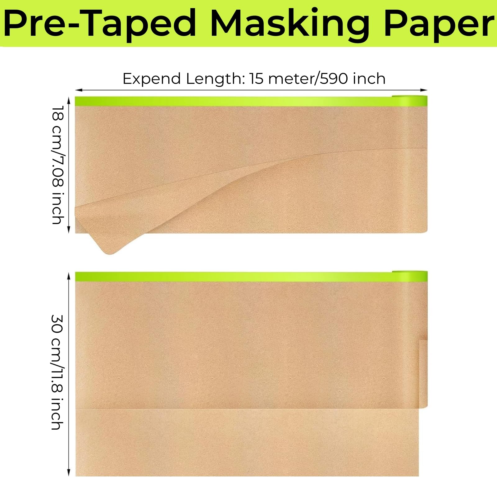 4 rollos de papel de enmascarar precintado para pintar, cinta adhesiva de 12 pulgadas x 50 pies, papel kraft autoadhesivo para pintura, película protectora para carrocería de automóviles,