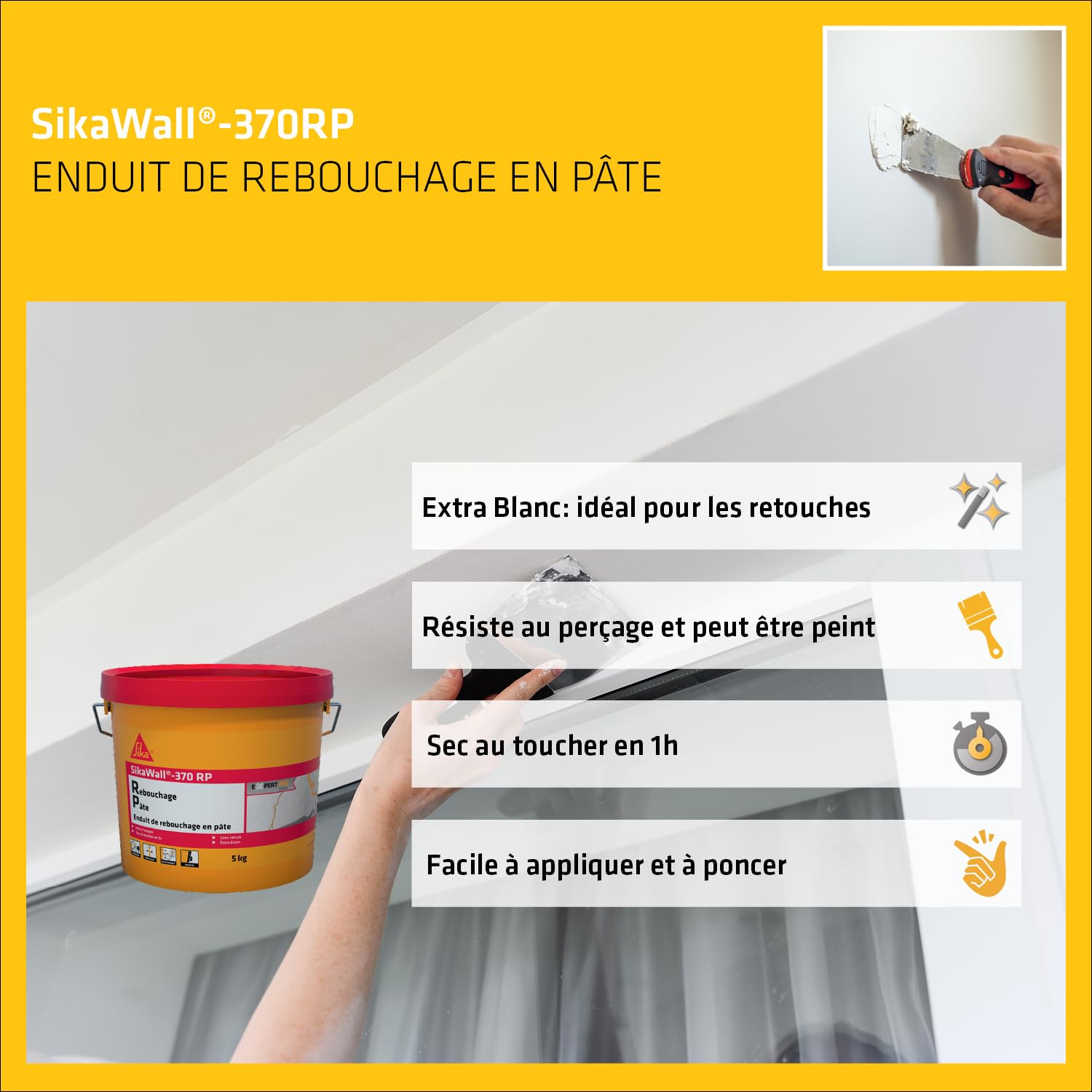 SIKA - Enduit de rebouchage en pâte - SikaWall-370 RP - Blanc - 5 kg