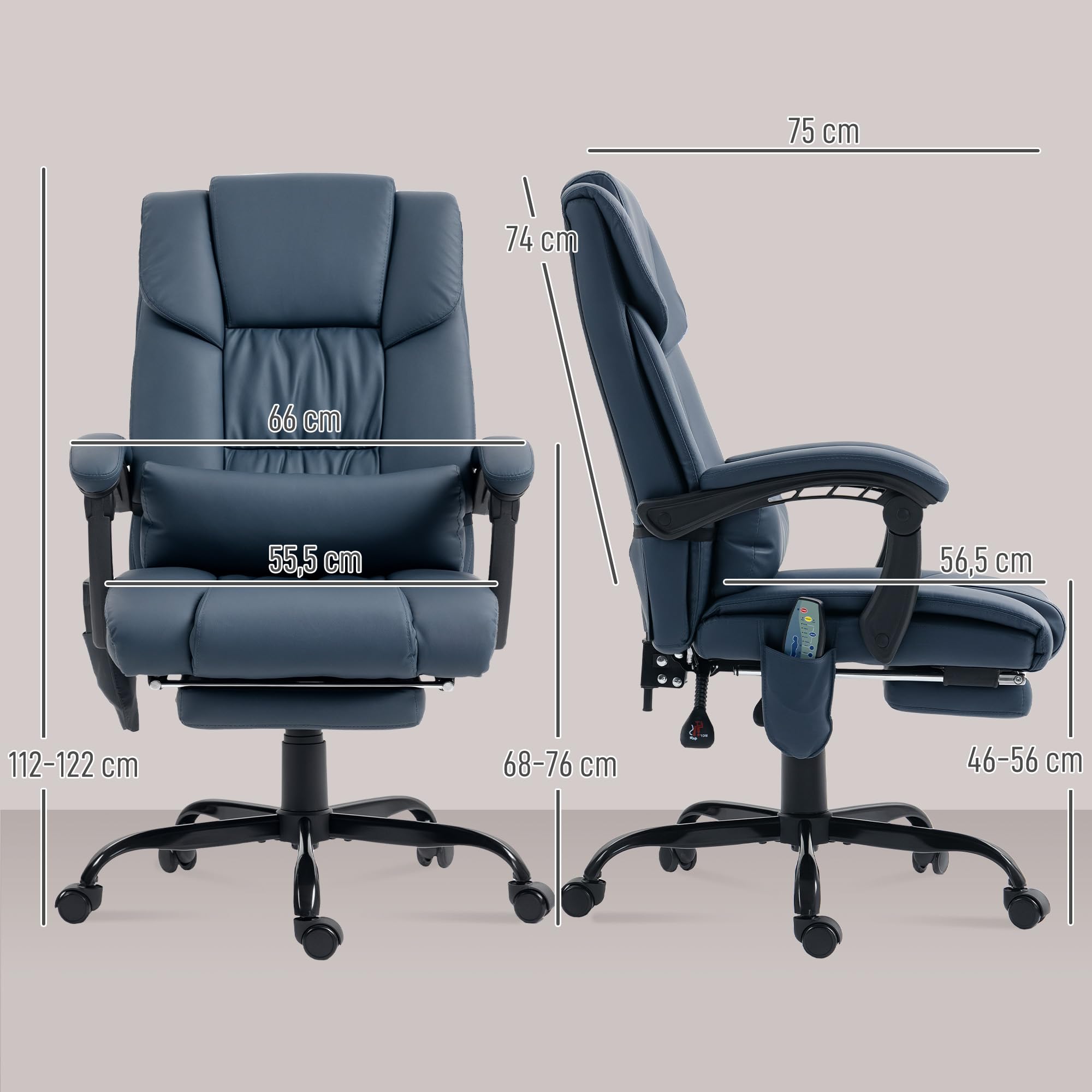 Vinsetto Krzesło biurowe z masażem i ergonomicznym podnóżkiem Niebieski