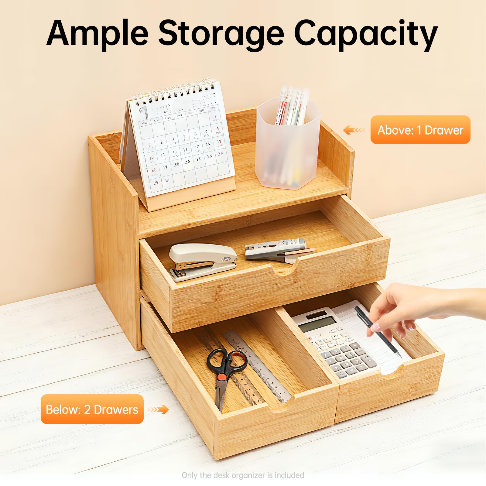 Bureau-organizer bamboe als opbergdoos met 3 laden | 30 x 19 x 20 cm | voor verschillende dagelijkse benodigdheden, postzegels en notities