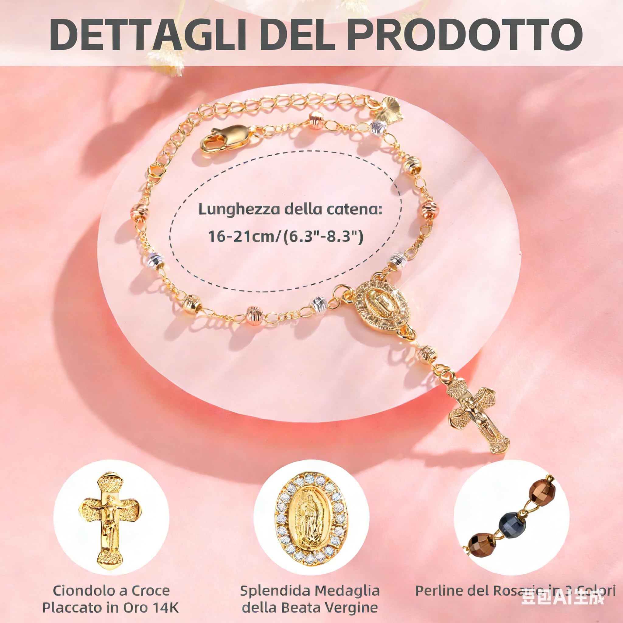 Gamtic Bracciale Rosario Donna Vergine Maria - Delicato Gioiello Vergine di Guadalupe Come Religioso Cattolico Regalo per Amico Cresima Battesimo Prima Comunione Pasqua e la Madrina