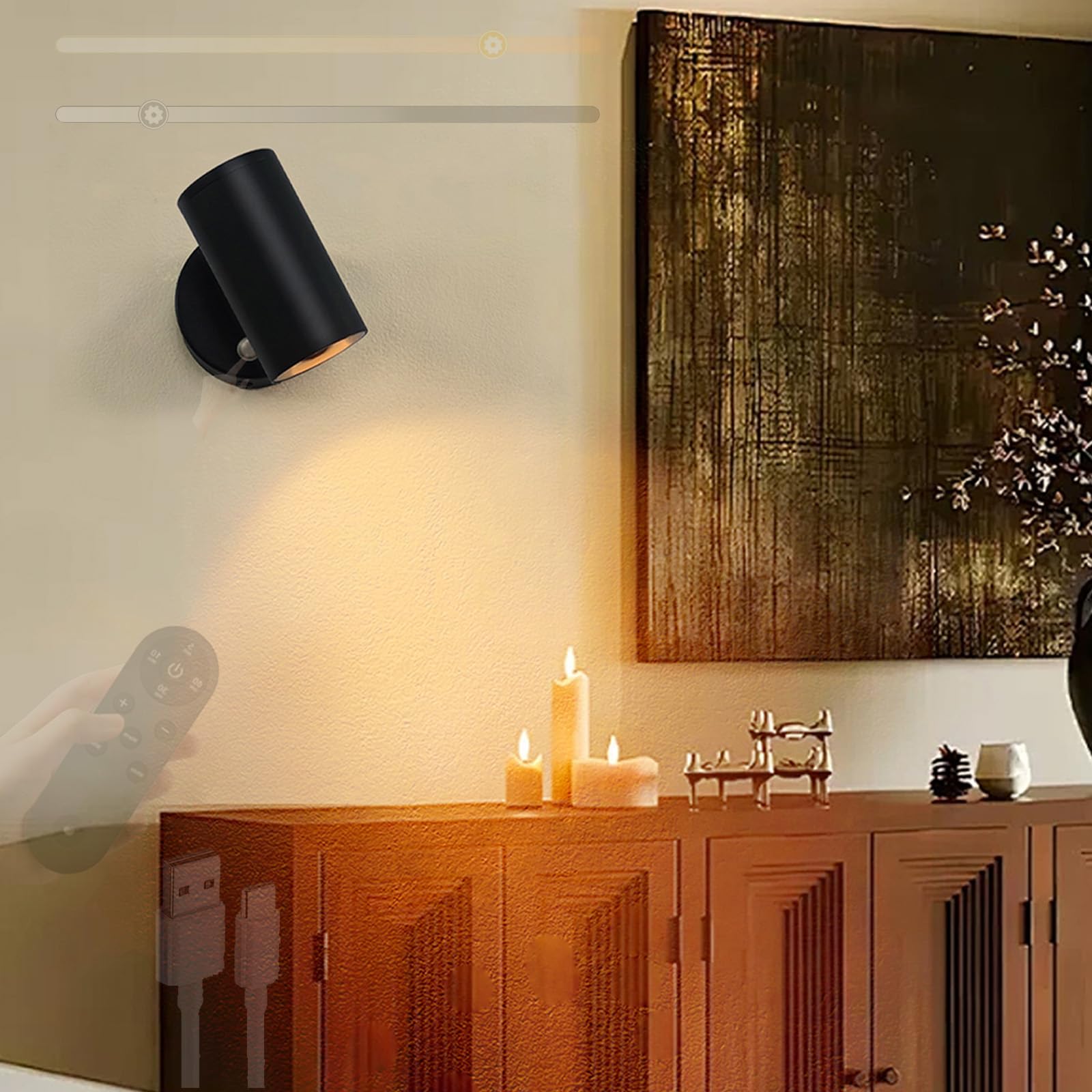 Lámparas de pared con control táctil y mando giratorio de interior negro 8