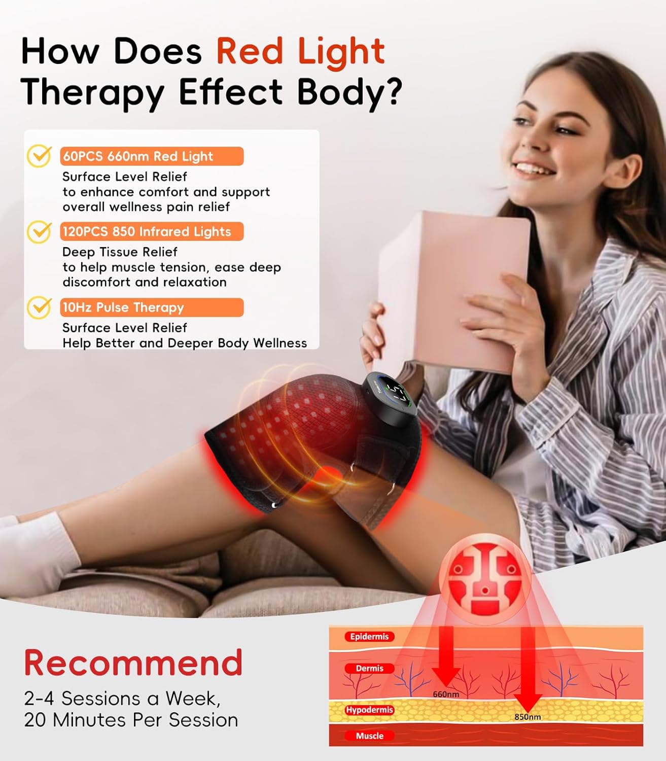 Red Light Therapy for Knee with Vibration Massage Cordless, 660nm & 850nm Infrared Rechargable Heated Knee Massager, Redlight Knee Wrap Used on Elbows Shoulder Joints, 20min Auto Off, Easy Clean - Image 6