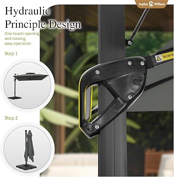 12ft Cantilever Patio Umbrella with Base&360Rotation Outdoor Offset, Grey | Sophia & William Outdoor Large Rectangular Umbrellas with Aluminum Pole for Garden Pool Backyard, Fade Resistant, UV Blocking