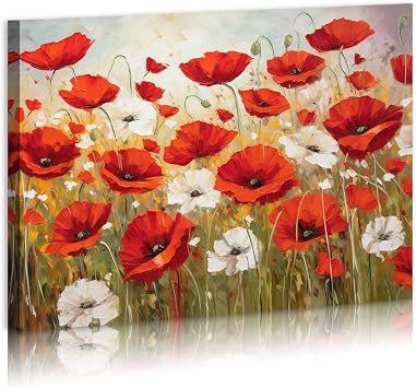 FUNHUA Flower Wall Art Red Floral Canvas Wall Art Flower Pictures Wall Decor Colorful Flower Canvas Painting Modern Artwork for Living room Bedroom Bathroom 12"x16" Framed