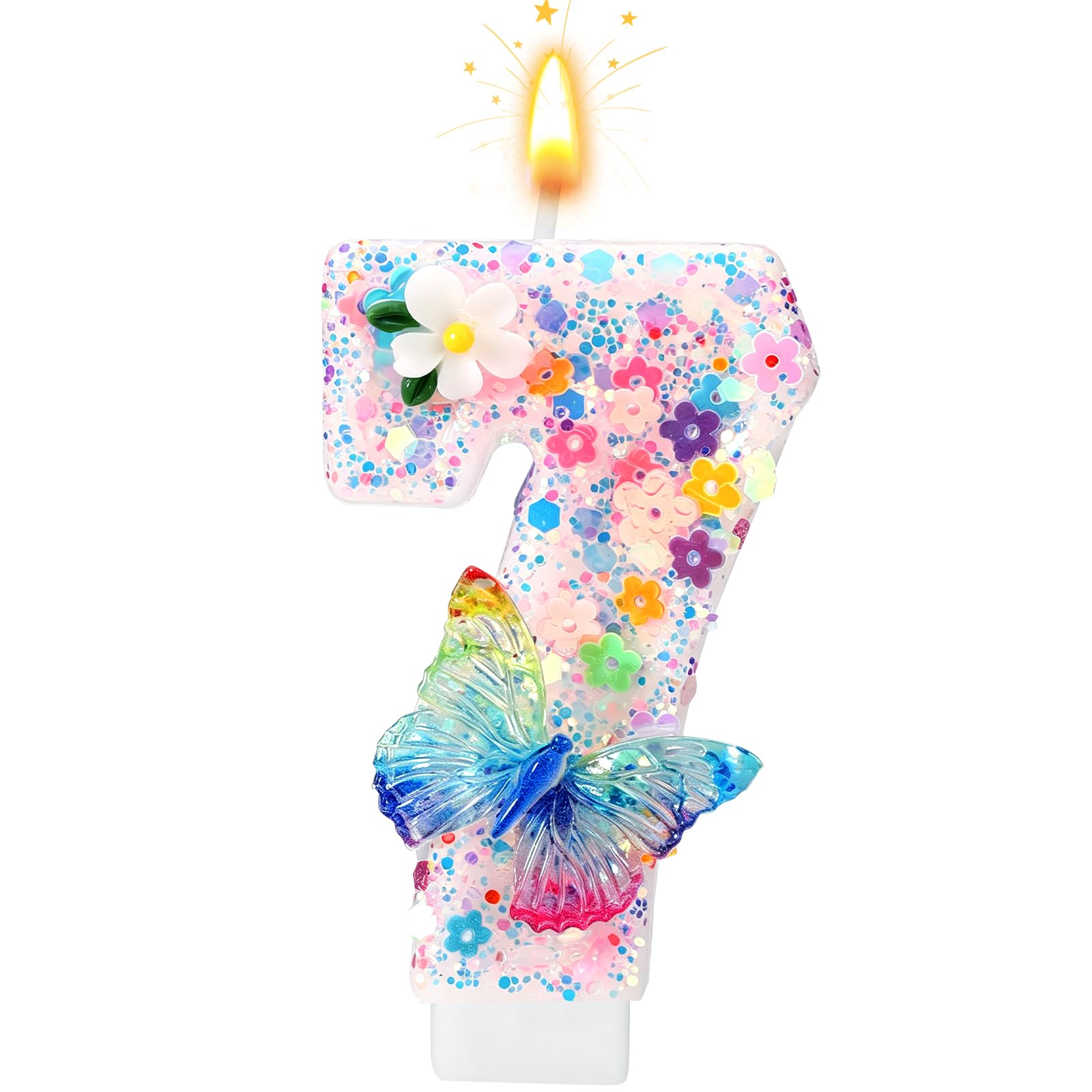 NQEUEPN Colorful Number Birthday Candle with Butterfly & Flower(Number 7)