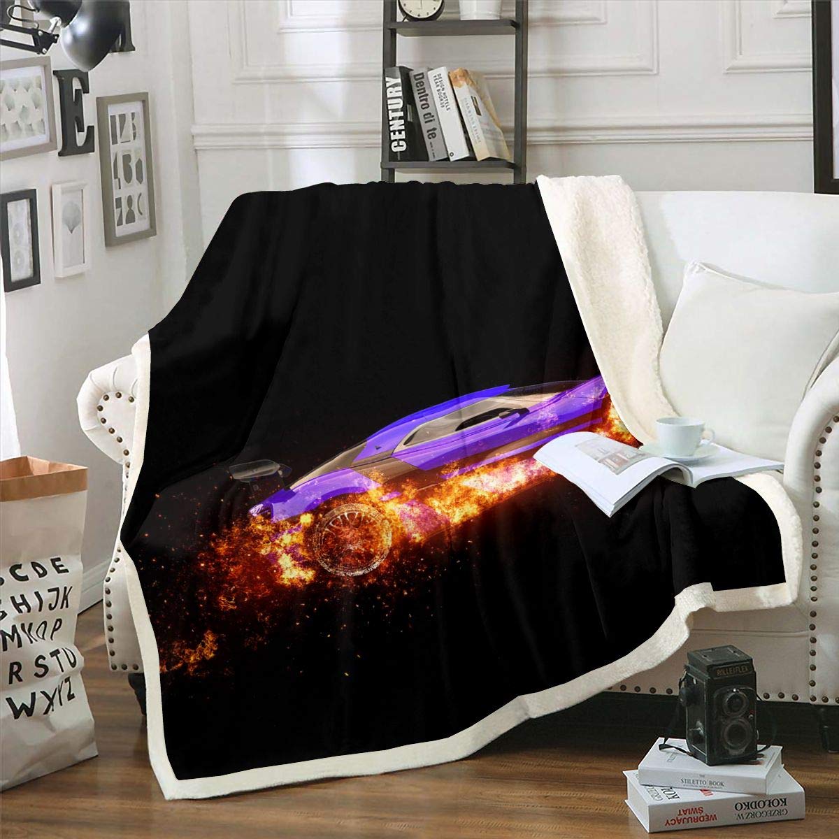 Coperta Sportiva Beroom Per Bambini E Ragazzi, Auto Da Corsa, In Pile Blu, 130x150 Cm, Morbida E Calda - 4