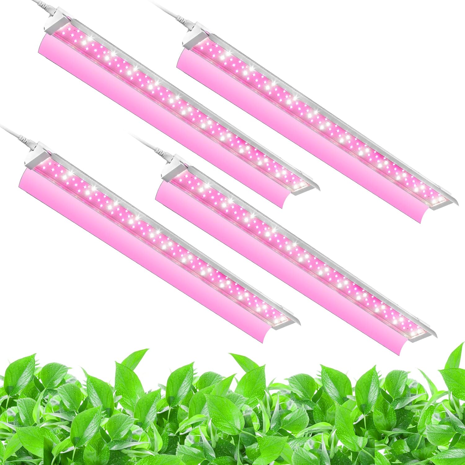 SZHLUX LED Grow Light, 4ft 280W(4×70W) Full Spectrum Plant Light for Indoor Plants, Growing Light Fixture, High Output Grow Light Strip Linkable Design with Reflector-4 Pack, Pink