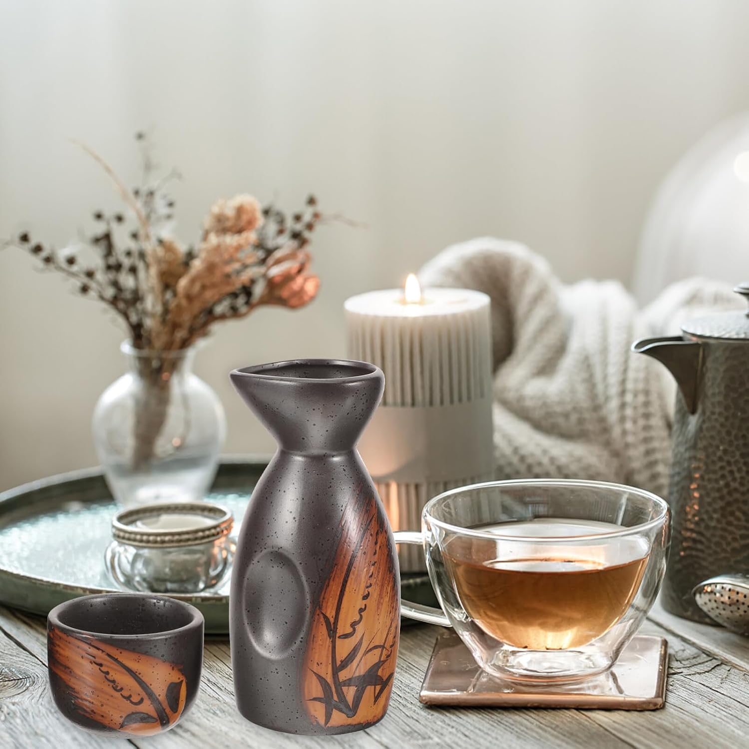 Didiseaon 1set Ceramic Sake Set Traditional Sake Pot and Cups for Home Use Japanese Style and Ochoko Cup Entertaining Guests Special Occasions Dishwasher Safe