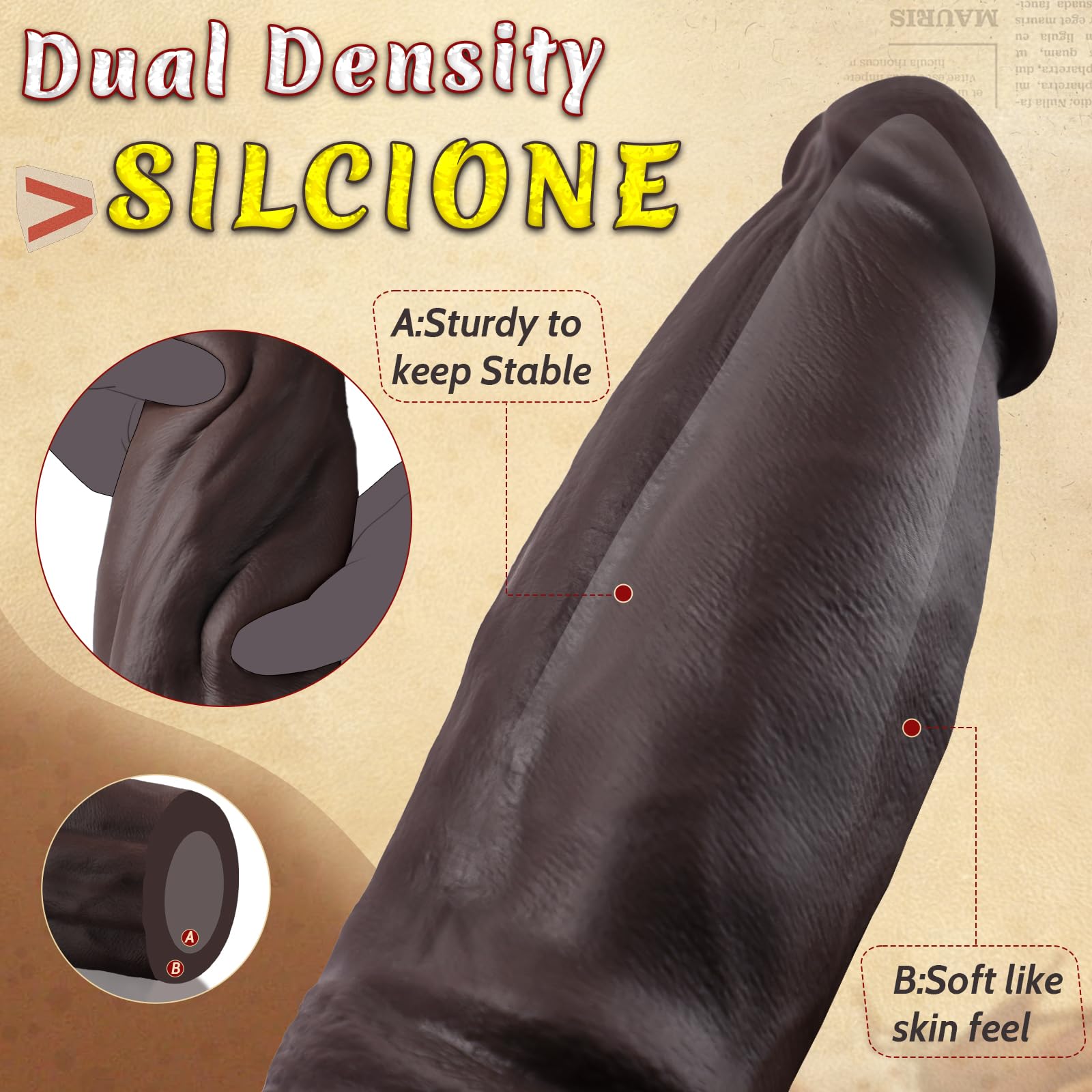 25*8,4 cm Épaisseur Extrême Gode XXL,Gode Anal en Silicone À Double Densité | Godemiché Monstre Géant et Ventouse sans Testicules pour Utilisateurs Avancés Hommes Compatible avec Harnais