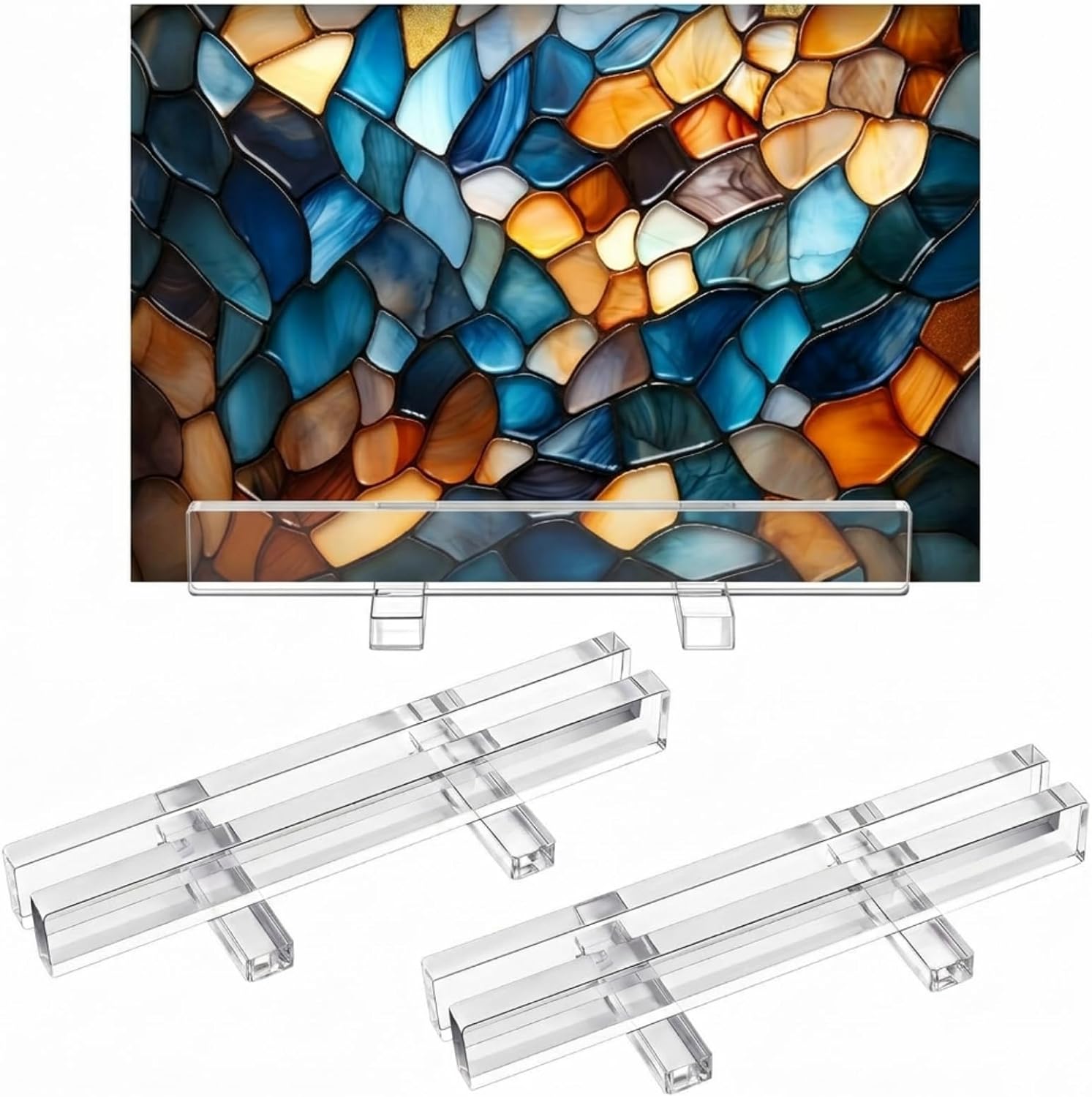 AceOrbit 2 Pcs Fused Glass Stand Tile Display Stand, Black, Metal