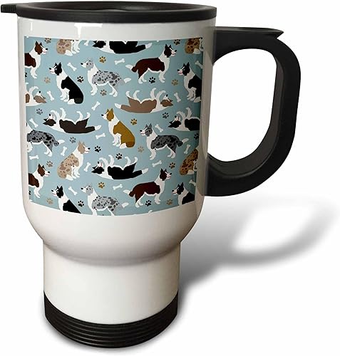 3dRose 14oz Stainless Steel Travel Mug - Border Collie Paws and Bones Dog Pattern Designs Dogs