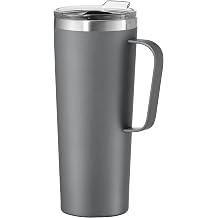 Oggi ThermoMug Stainless Steel Insulated Mug- Double Wall Vacuum Insulated w/Handle & Lid, Coffee Cup, Camping Mug, Travel Thermos, 24oz700ml, Gray