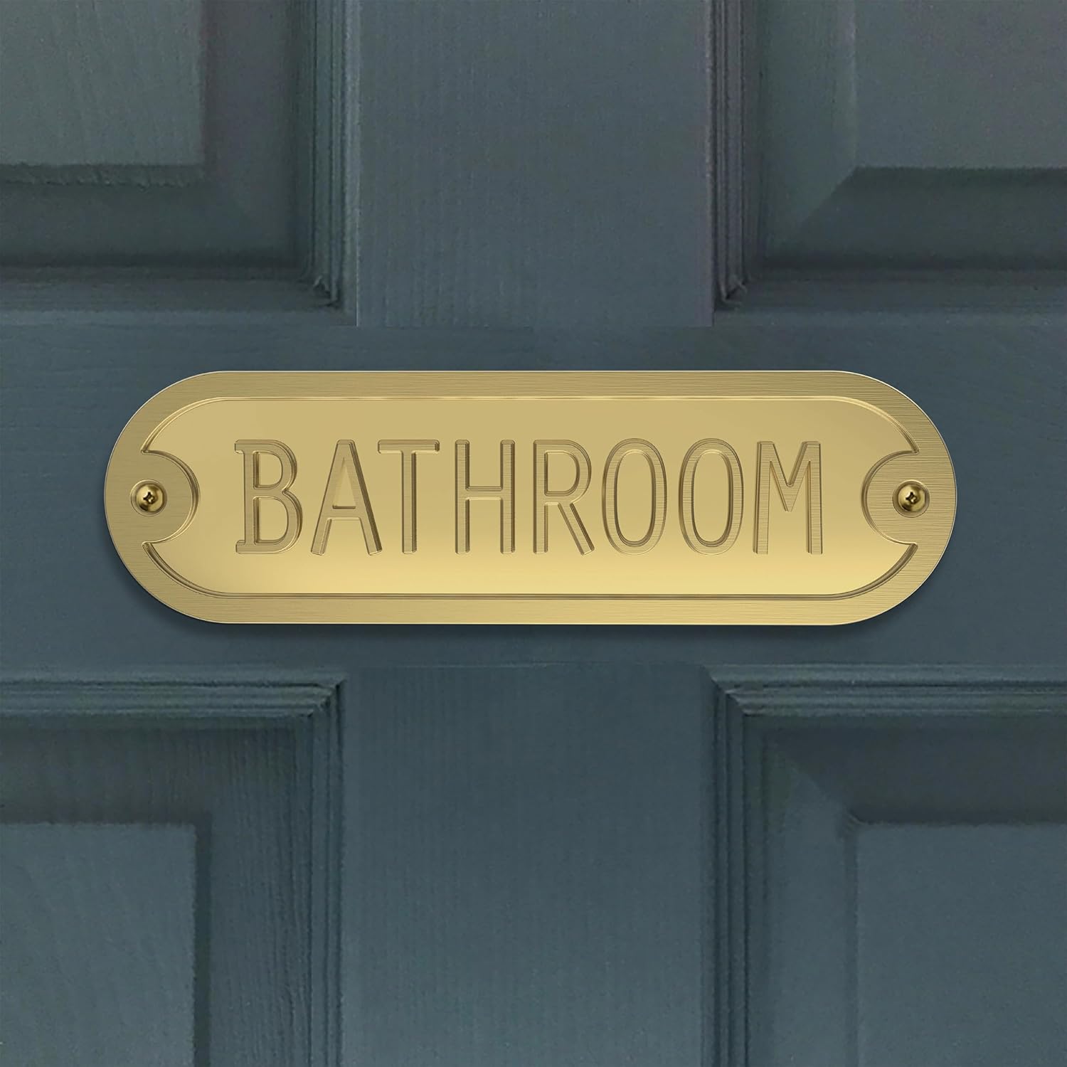 Franklin Brass Derby Bathroom Door Sign Metal Interior Door Plaque in Brushed Gold HHIDPB-BRG-U