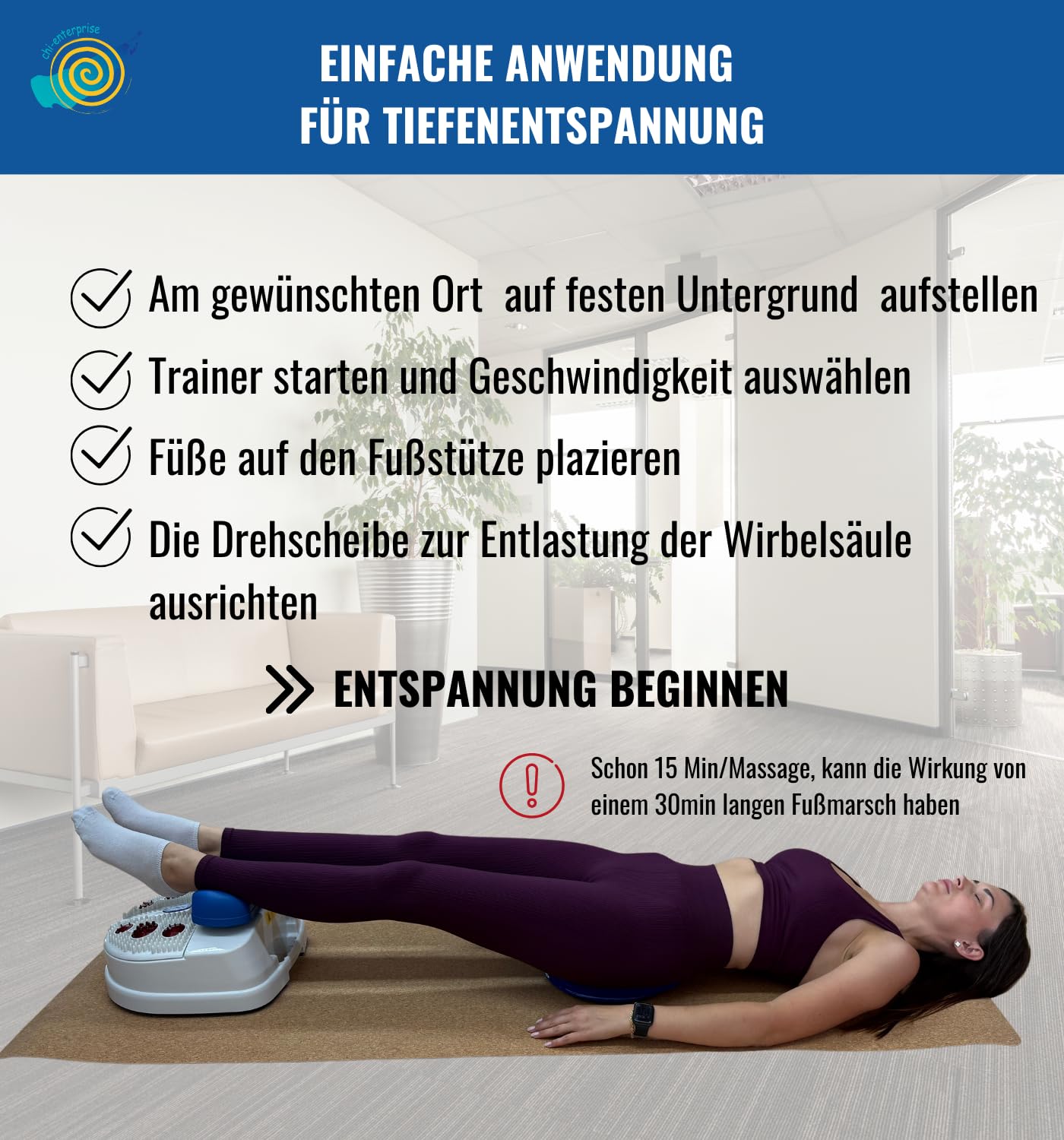Chi Master Deluxe CHI-ENTERPRISE – 7 Geschwindigkeiten, 100–220 Schwingungen/Min. & Fernbedienung | Timer in 5-Min.-Intervallen | Chi-Massagegerät für Wellness, Entspannung & Training