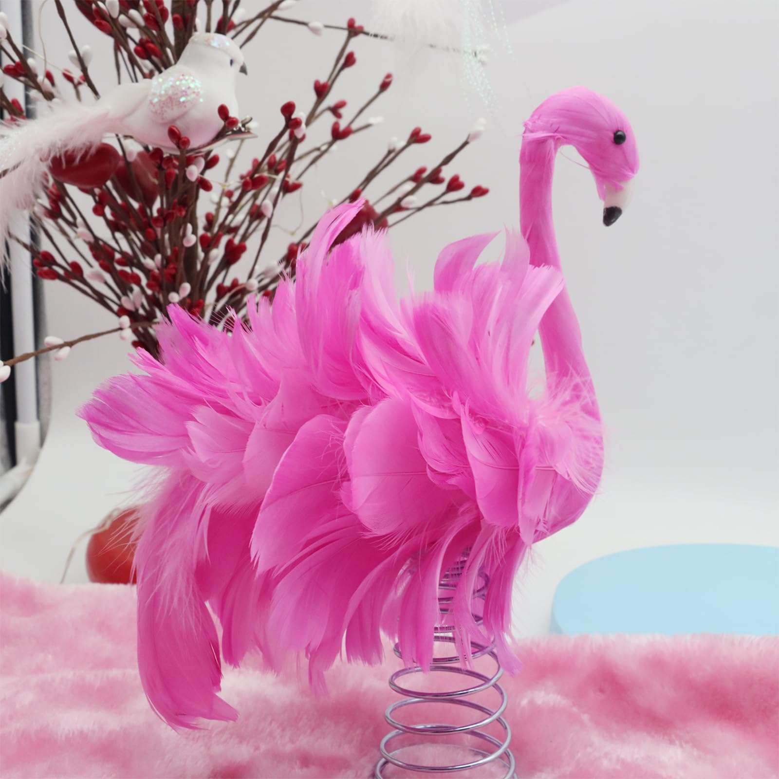 Flamingo Christmas Tree Topper Pink Artificial Feather Flamingo Christmas Tree Topper Decoration for Christmas Garden Indoor Outdoor Holiday Ornament Party (Pink)