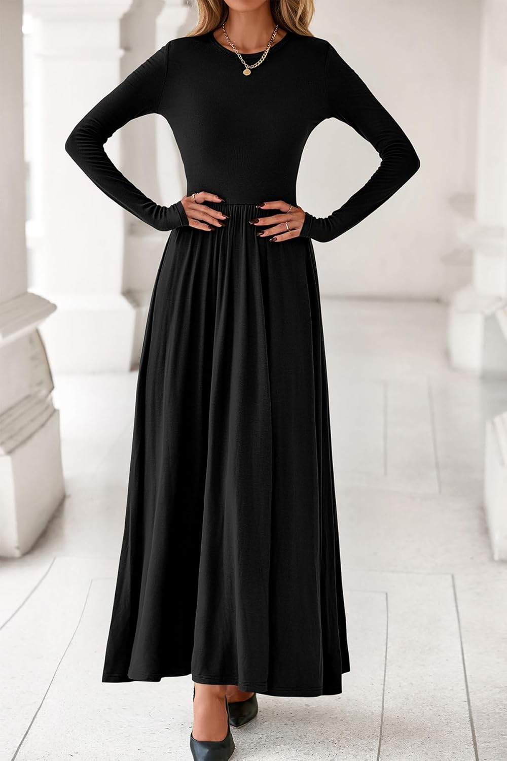 CFLONGE Fall Maxi Dress for Women 2025 Long Sleeve Knit Ribbed Cocktail Dresses Casual High Waisted Long Wedding Guest Dress - Image 2