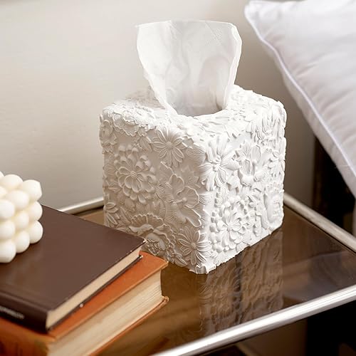 Miniatura 4 de Funda cuadrada para caja de pañuelos con patrones florales tallados a mano, soporte para caja de pañuelos para decoración del hogar, funda de