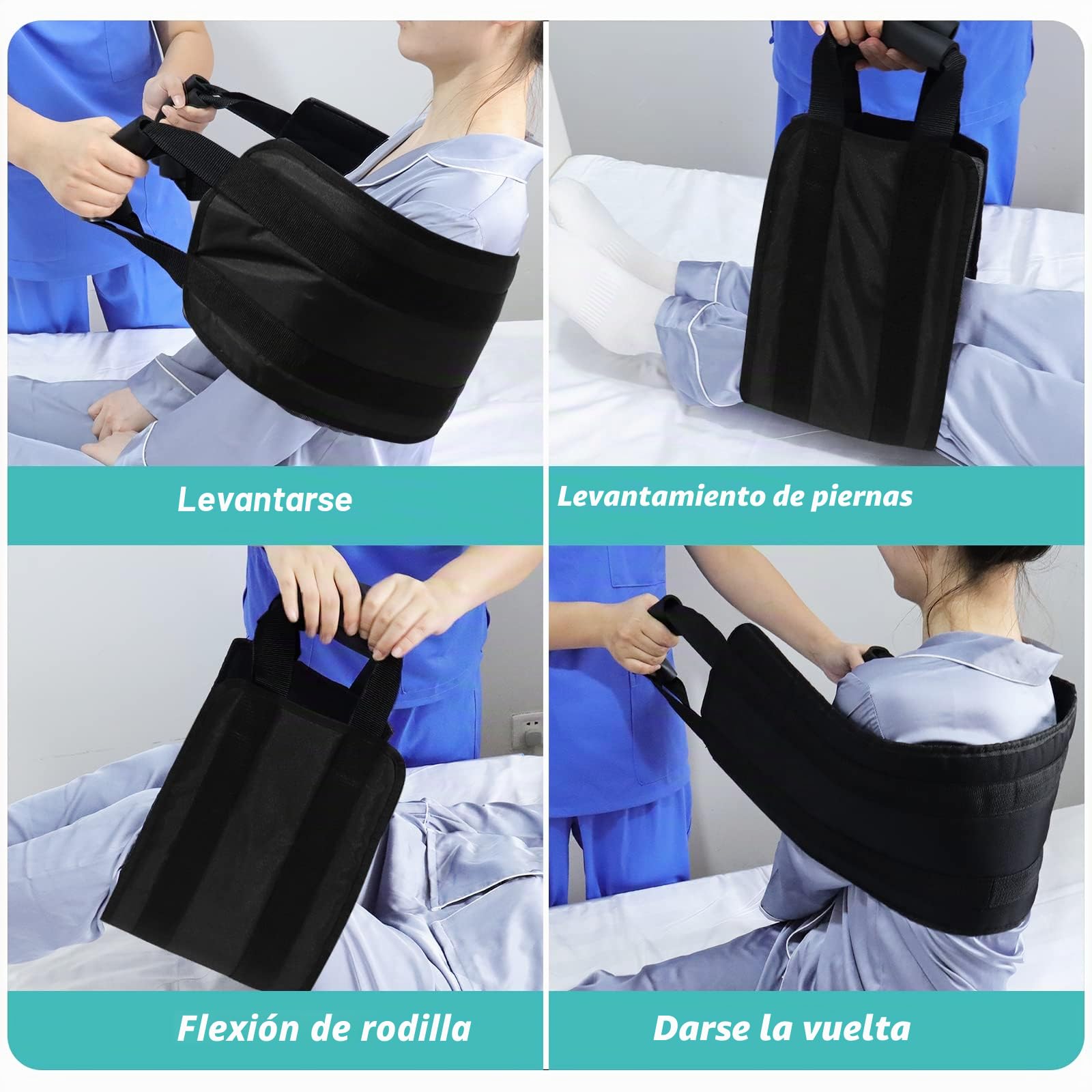LOSCHEN: Cinturón de transferencia de 80 cm para paciente, acolchado de transferencia de cama para discapacitados, ancianos, personas mayores, lesionados, silla de ruedas, cama (negro)