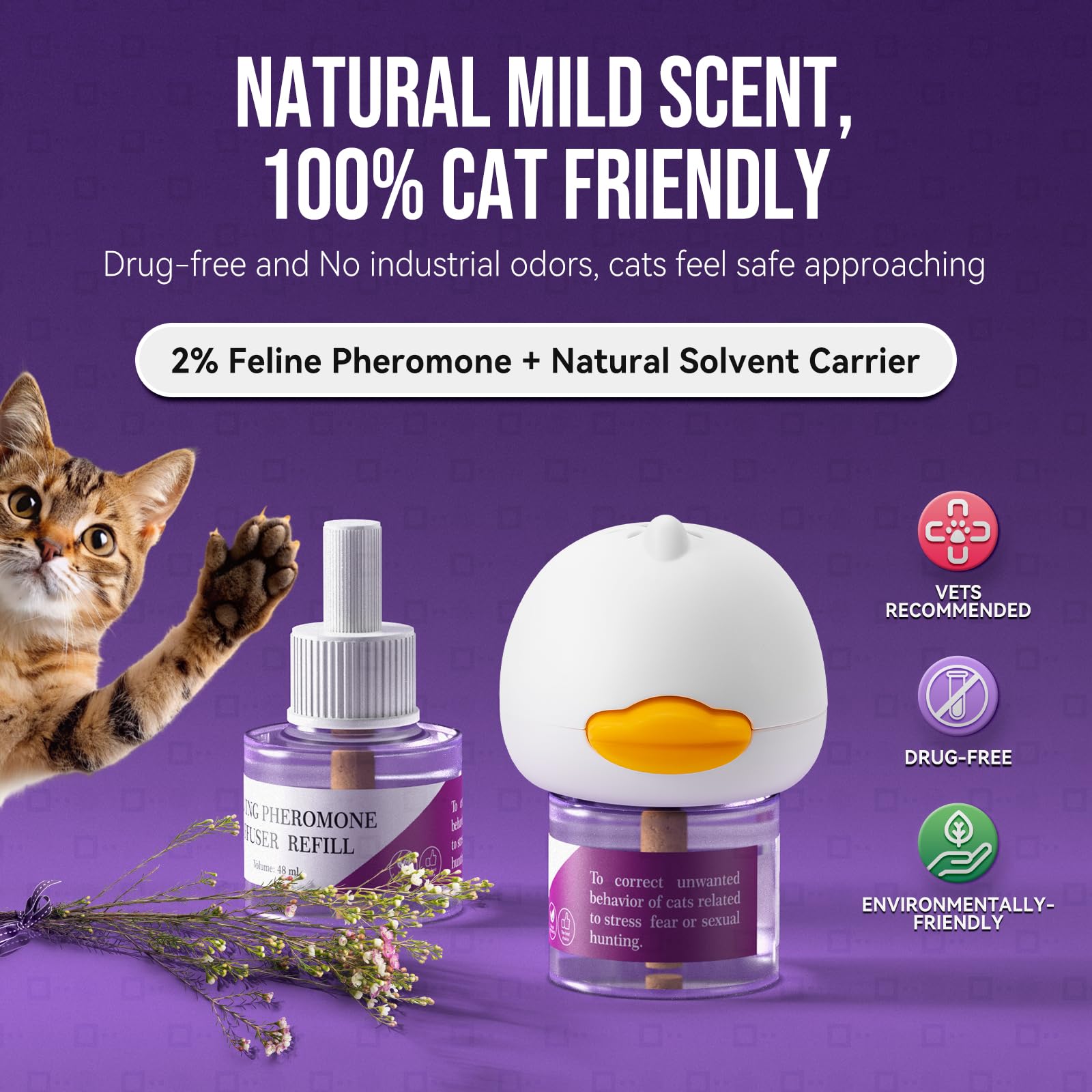 Cat Calming Pheromone Diffuser Kit for Cat/Kitten Anxiety Relief Stress Reduction, 48ml x 2 and1 Plug-in Diffuser Reduces Common Signs of Stress and Fear - image 4