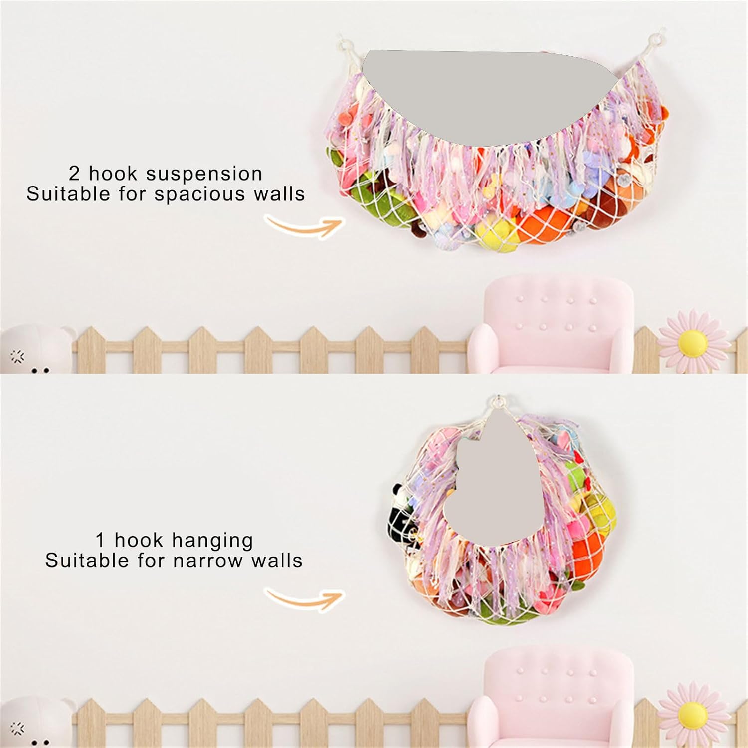 Extra Large Stuffed Animals Storage Net Hammock for Plushies Handmade Hanging Toy Organizers for Nursery or Room Breathable Cotton Rope Net
