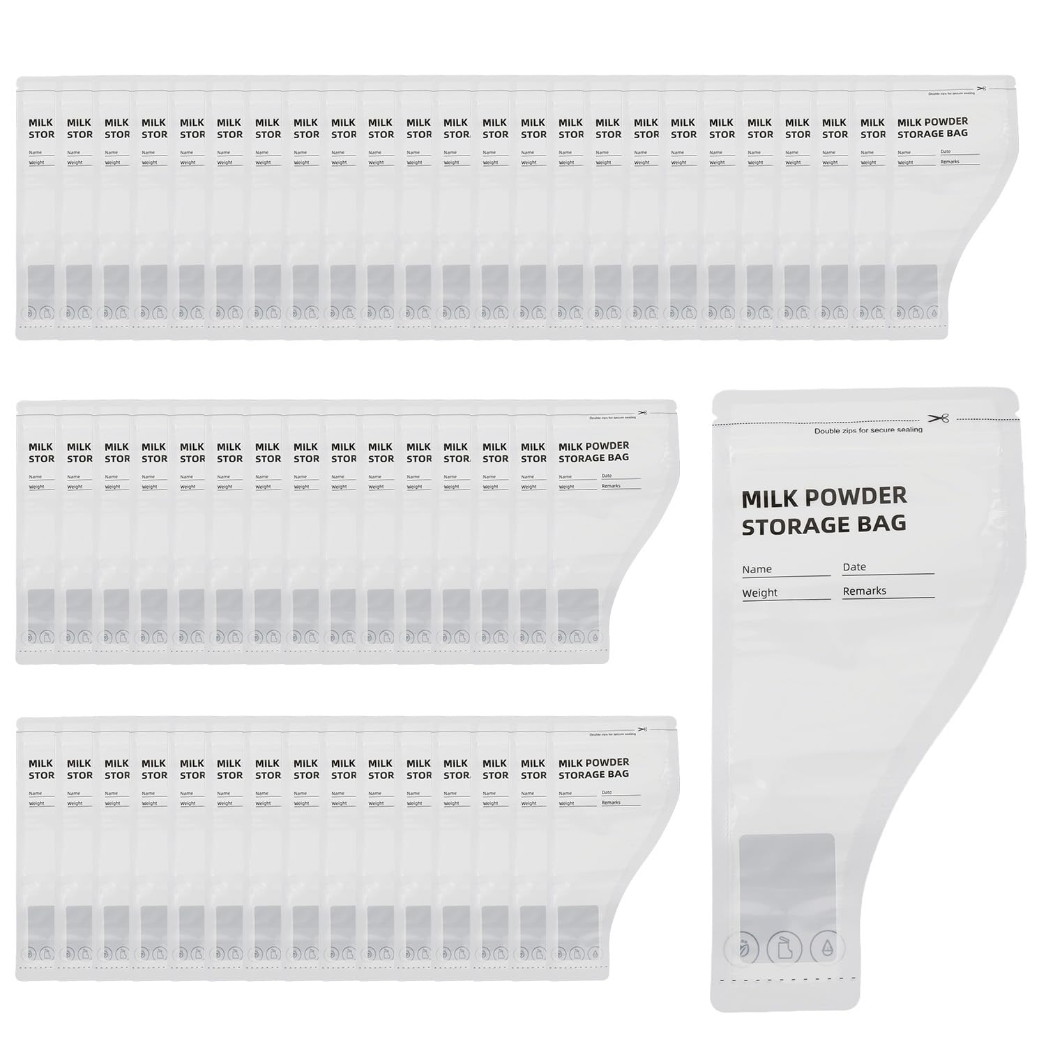 Tabanzhe 60 Pack Travel Powder Storage Bags,Funnel-Shape Resealable Pouches,Leak-Resistant Portable Food & Supplement Storage for Gym Fitness & Travel