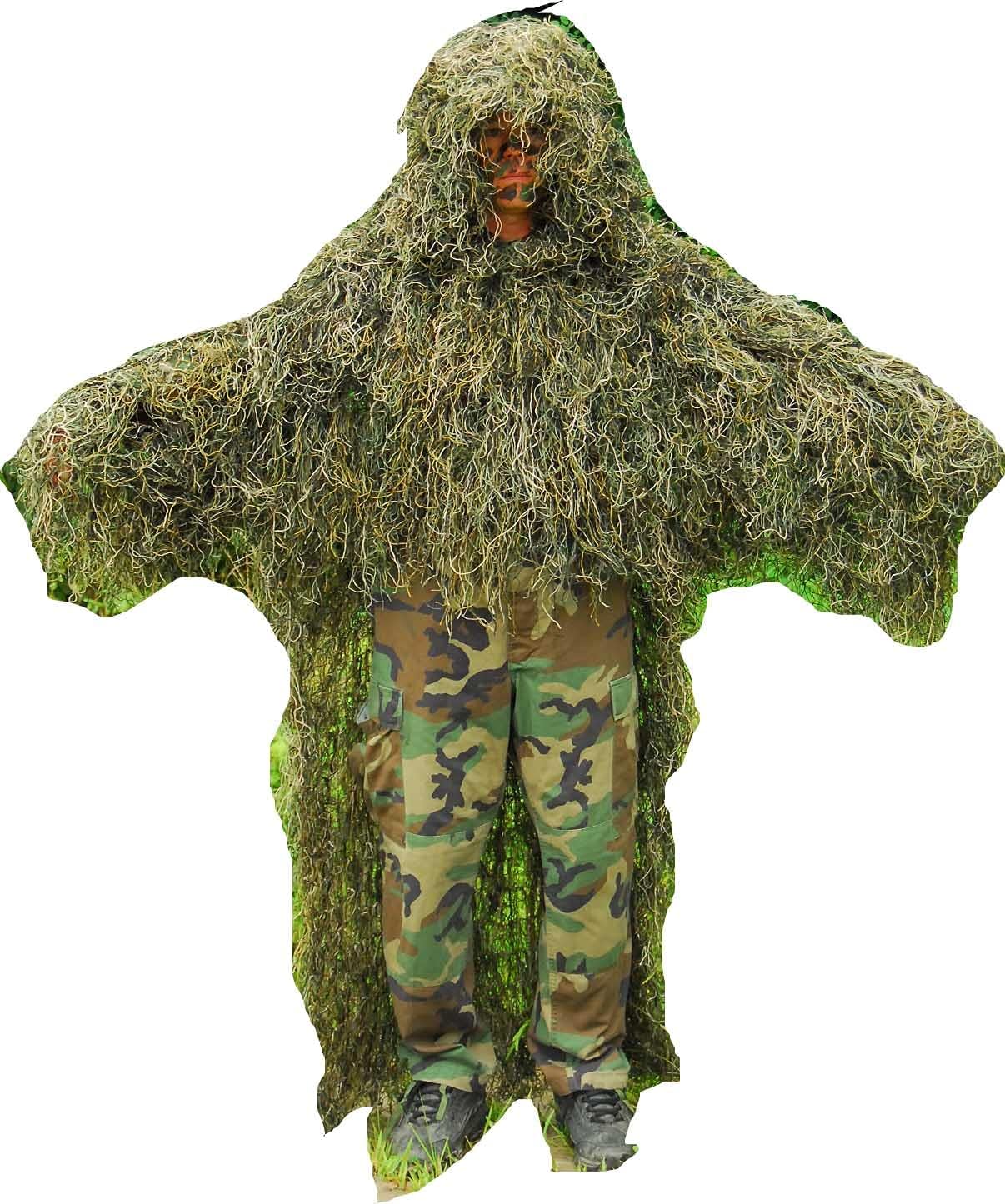 Ghillie Stalker Suit - Lightweight Camouflage Hunting Coat with Hood and Adjustable Sleeves - One Size Fits All