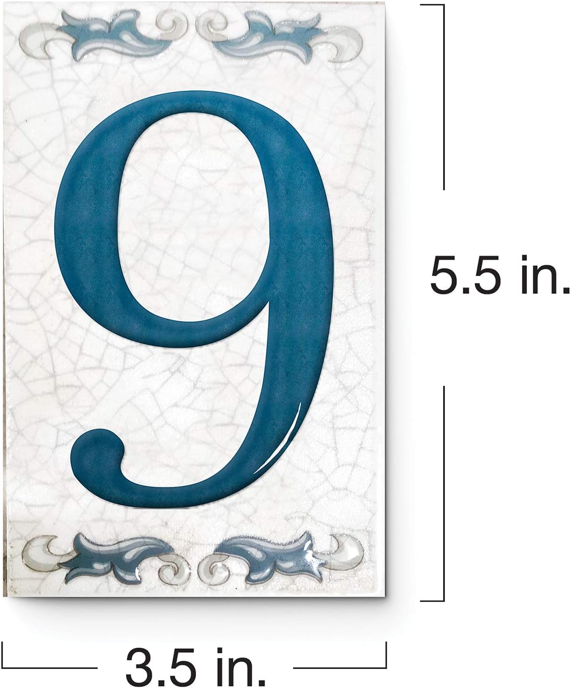 Kantu 2113031 Aragon Ceramic Tile Address Number 9, 3.5 in. x 5.5 in., Blue, Each