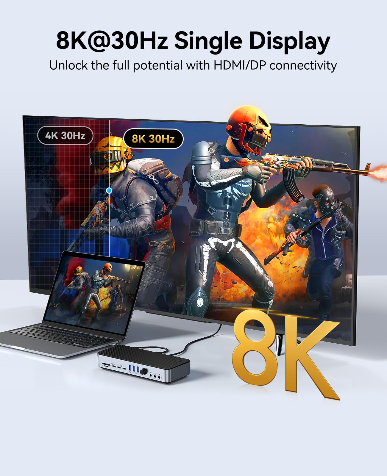 ORICO DisplayLink Stacja dokująca 22 w 1, koncentrator USB C z 3 DP/HDMI, pojedyncze wyjście 8K, 60 W PD, typ C 3.2 18 W PD, 2 USB C 3.2, typ A 3.2, 3 USB A 3.0, RJ45, SD/TF, 3 rodzaje AUX