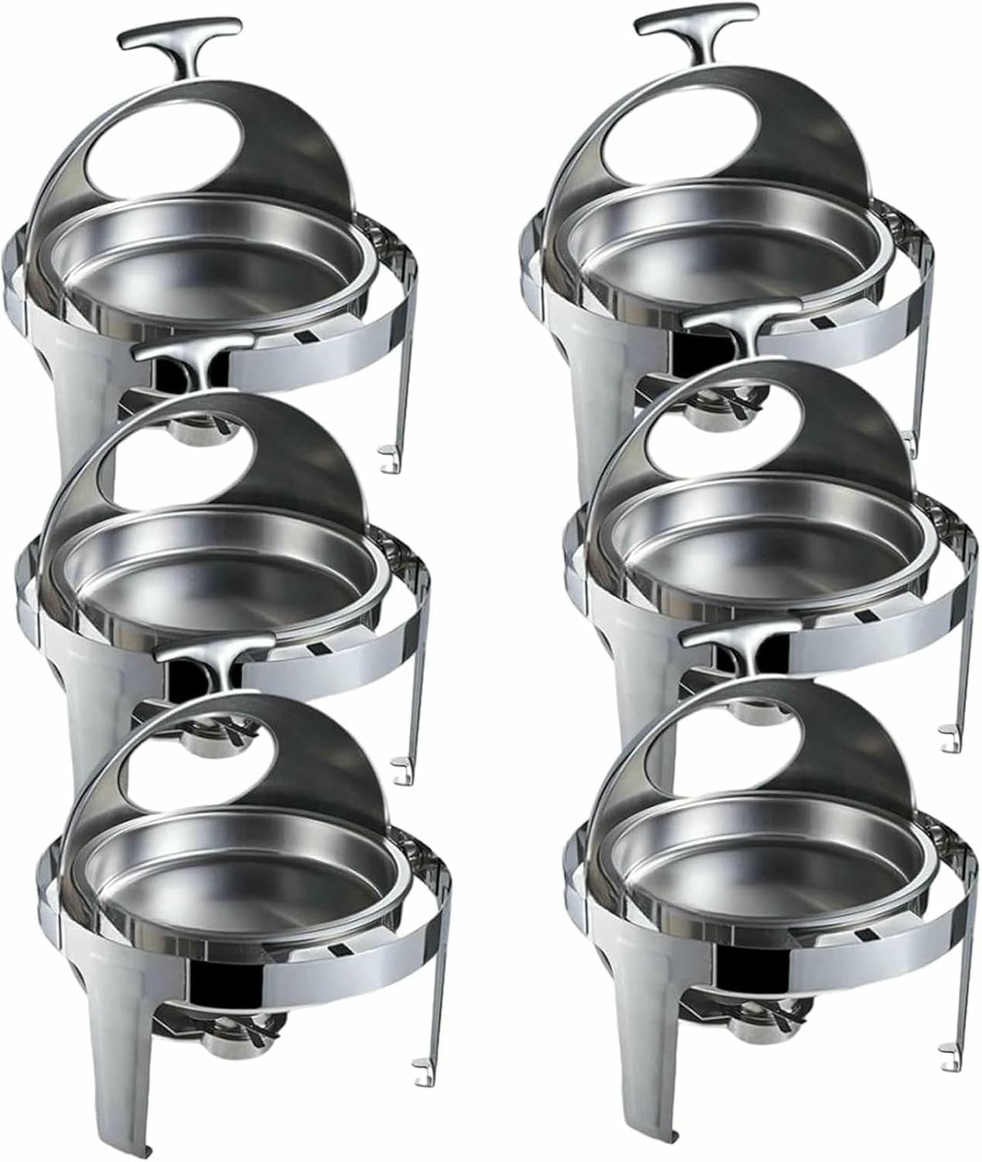 CWCQGH Chafing Dish Buffet Set, Round Catering Warmer, Rectangular Heating Set With Spiral Spring, Tablet Holder And Lid For Eating At Parties, Weddings And Birthdays,six