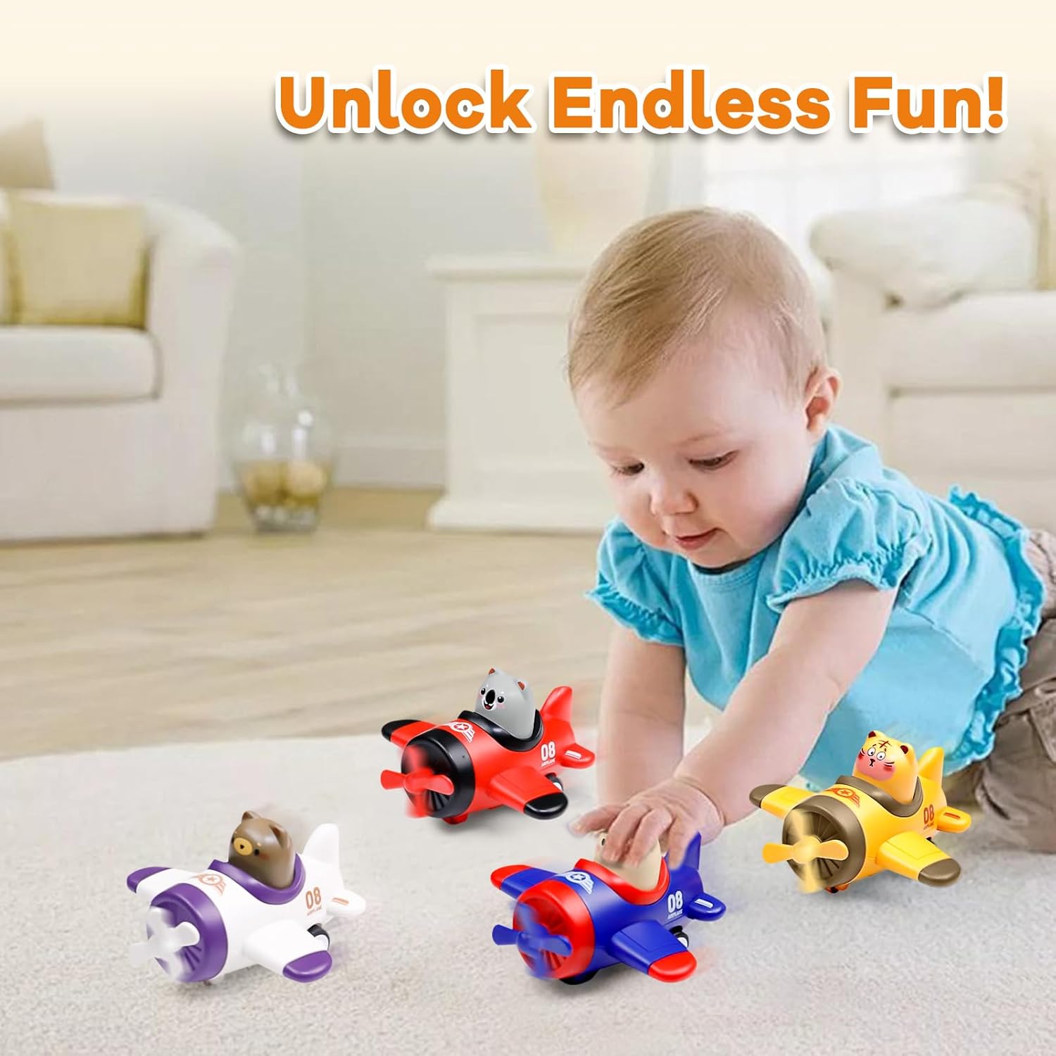 Press and Go Airplane Toys for Toddlers 1-3, Baby Animal Racing Cars Toys for 1 2 3 Years Old Boys Girls, Push Airplane Toys for 12-18 Months, 1st Christmas Birthday Gifts for 1-2 Years Old Boys