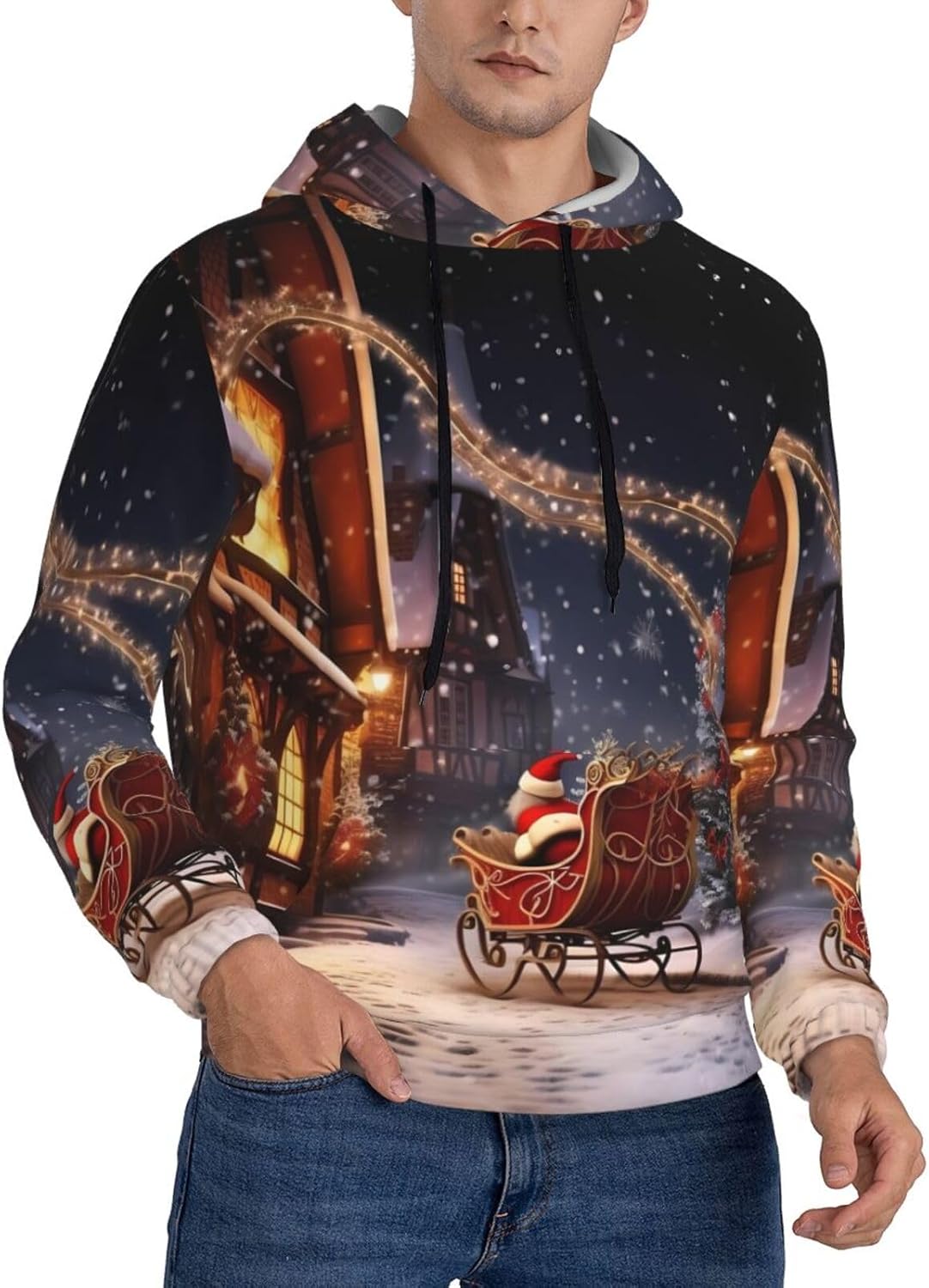 Christmas Magic Print Men'S Hoodie Novelty Hoodies 3d Printed Hooded Black