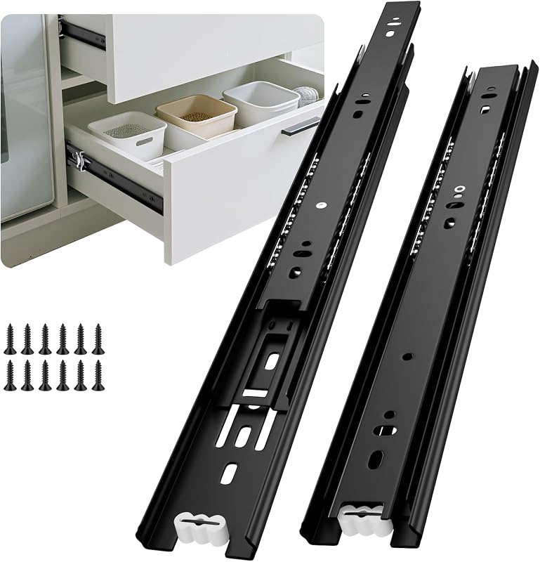Black Heavy Duty Drawer Slides 12 Inch 1 Pair Side Mount 100LB | 3-Fold Full Extension Ball Bearing Cabinet Rails for Dresser, Cabinet, Kitchen,Trash Can, Wardrobe, RV; Cold-Rolled Steel