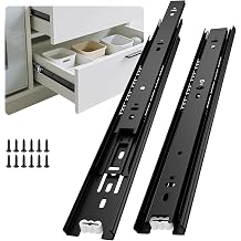 Black Heavy Duty Drawer Slides 22 Inch 1 Pair Side Mount 100LB | 3-Fold Full Extension Ball Bearing Cabinet Rails for Dresser, Cabinet, Kitchen,Trash Can, Wardrobe, RV; Cold-Rolled Steel