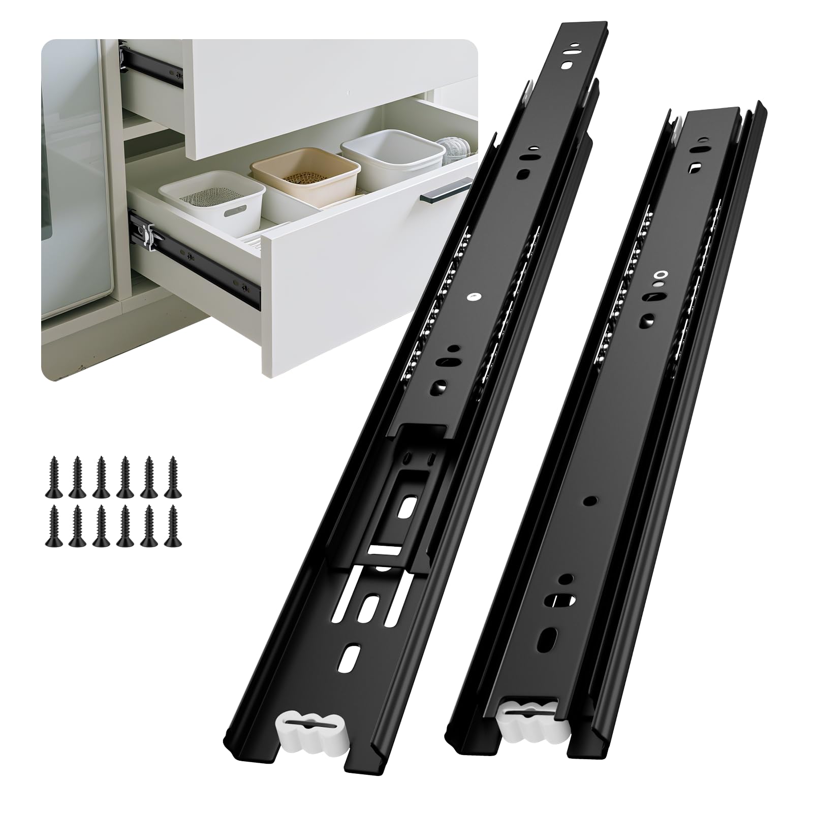 Ubisin 10 Pairs Side Mount Ball Bearing Drawer Slides 18 Inch Full Extension Dresser Rails Heavy Duty Kitchen Cabinet Drawer Glides Tool Box Trash Can