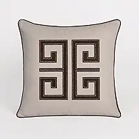 Capa de Almofada Linho com Bordado em Corino Premium 45x45 (Marrom Musgo)