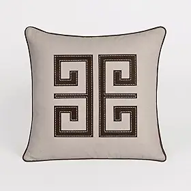 Capa de Almofada Linho com Bordado em Corino Premium 45x45 (Marrom Musgo)