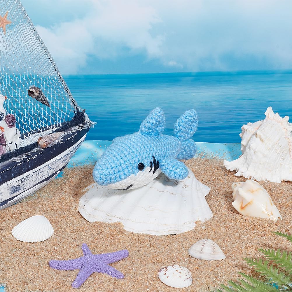 ORIGACH 4 Sets Crochet Shark Kit for Beginner Adults, Handmade Shark Starter Crochet kit Complete Crochet Set with Step by Step Video Tutorial Instruction