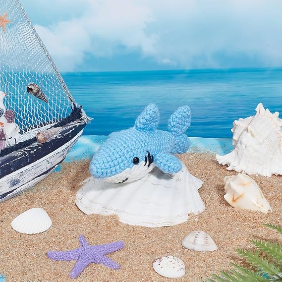 ORIGACH 4 Sets Crochet Shark Kit for Beginner Adults, Handmade Shark Starter Crochet kit Complete Crochet Set with Step by Step Video Tutorial Instruction