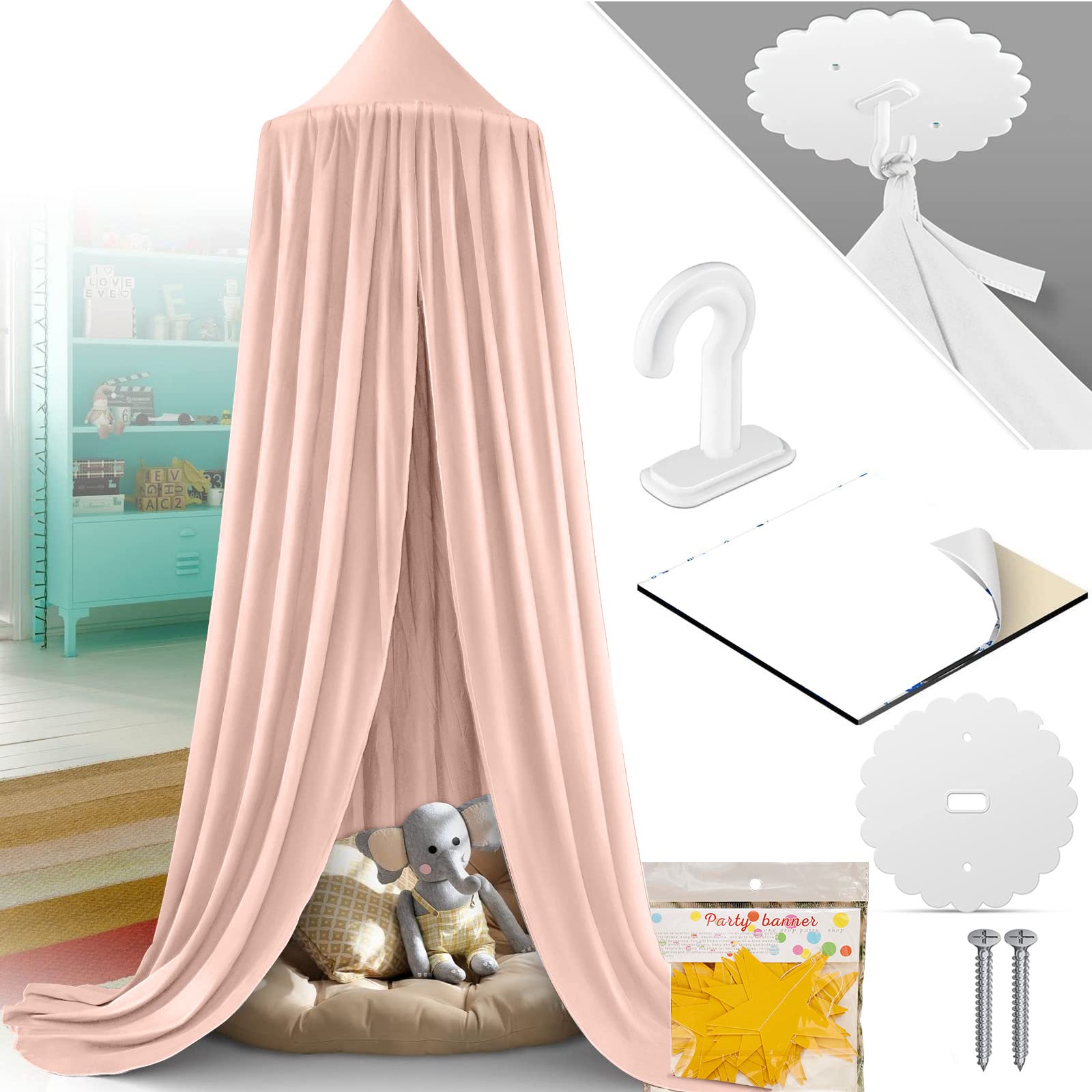 dix-rainbow Princess Decor Canopy for Kids Bed, Soft and Durable Bed Canopy for Girls Room Tent Canopy Dreamy Mosquito Net Bedding, Children Reading Nook Canopies Indoor