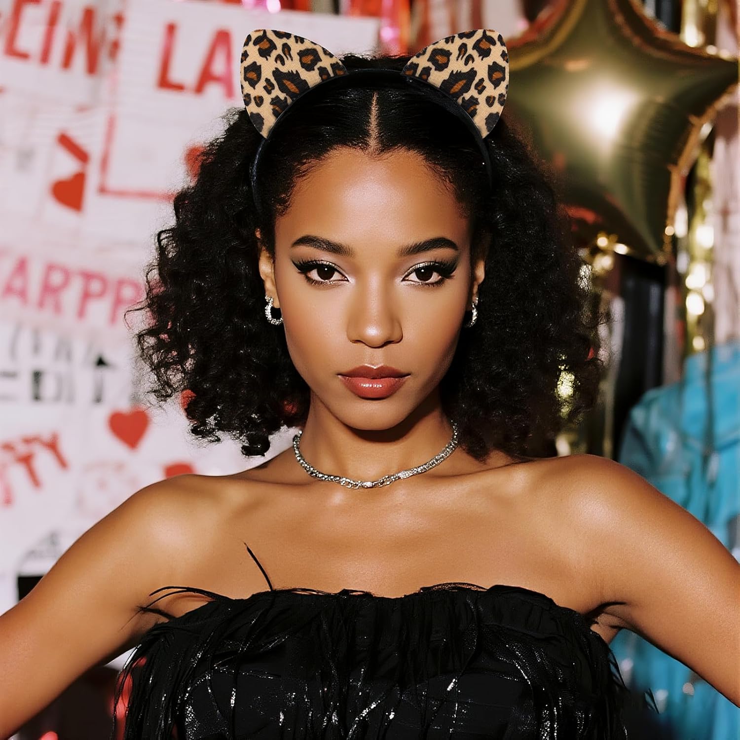 Fluffy Cheetah Leopard Ears Headband - Cheetah Print Ears Cat Cheeta Costume Accessories for Women Adult for Halloween (Gold) - Image 2