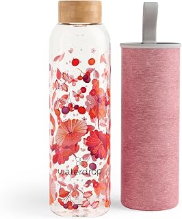 waterdrop® Edition Glass Bottle 600ml leakproof | BPA free Water Bottle | Glass Water Bottle with Bamboo Lid and Neoprene Protection Sleeve, Glass Drinking Bottle | Sustainable Borosilicate Glass