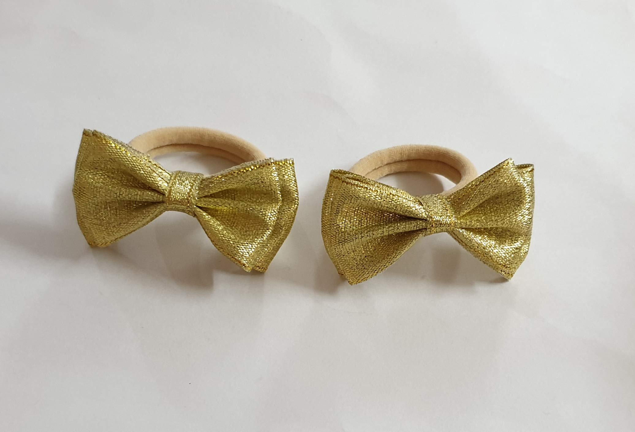 Belleza Crafting with Creativity Hair Accessories Set-5/ Bow Hairband with Bow Hairclip and Bow Ponytail Band/Combo Set for Girls Pattern1 (Golden SHDD1) 4