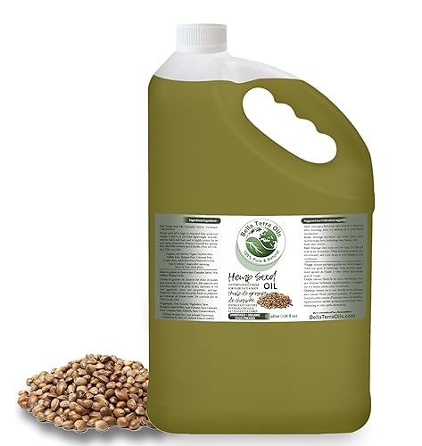 Bella Terra Oils Aceite de semillas de cáñamo prémium para una piel brillante y cabello brillante, 1 galón, rico en ácidos grasos, no graso, ligero,