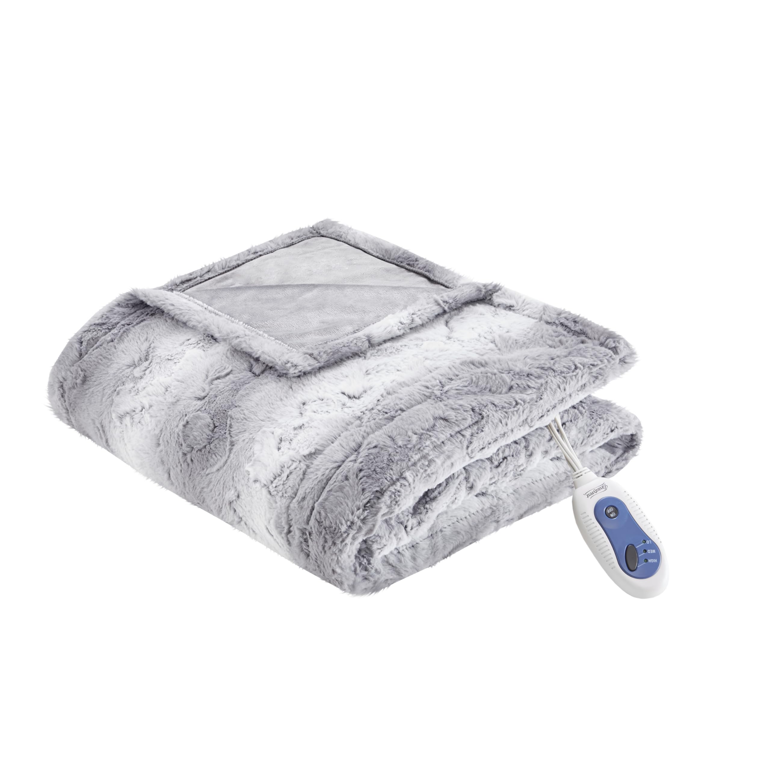 Zuri Reversible Faux Fur to Mink Electric Blanket, Auto Shut Off, Virtually Zero EMF, Multi Heat Setting, UL Certified, Machine Washable, Grey Tip Dye Throw 50x70